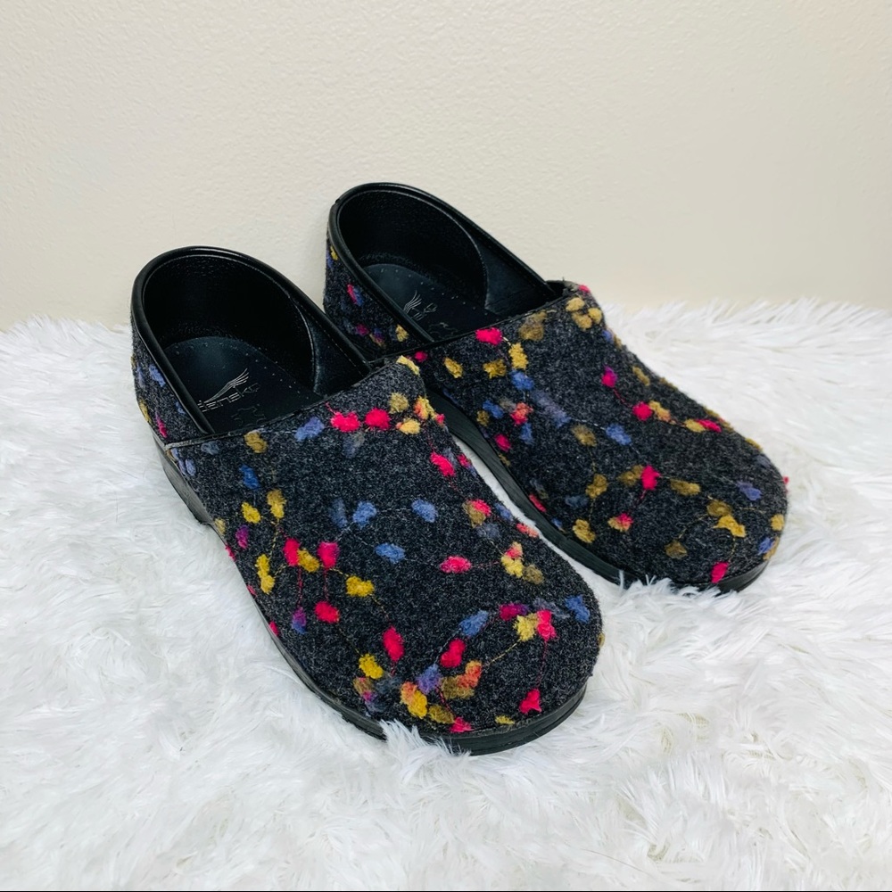 Dansko Felted Wool Multi-Color Polka Dot Clogs